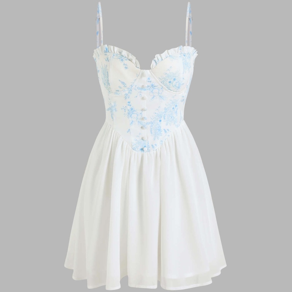 Cider floral ruffle toile dress jouy dress